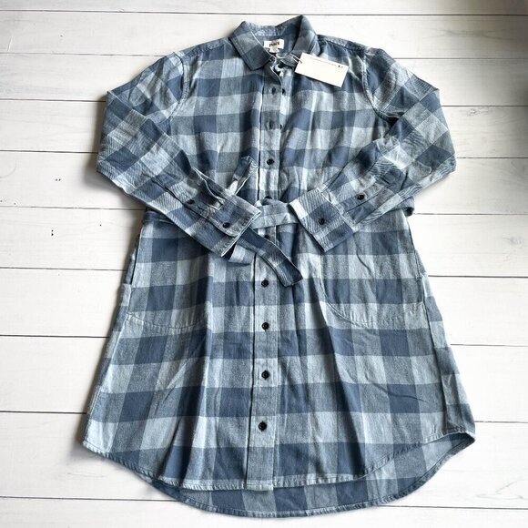 NEW Pact Organic Flannel Fireside Shirt Dress Buffalo Check Blue Size Medium NWT - Picture 2 of 6